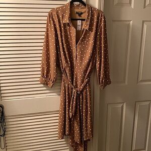 Tan polka dot shirt style dress